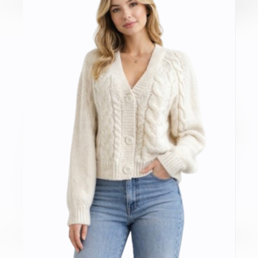 H&M Melange Dalpaga Chunky Cable Knit Alpaca Blend Cardigan size Small Oversized